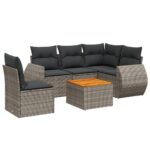 6-Piece Garden Sofa Set with Cushions Grey Poly Rattan Wicker Outdoor Patio Furniture