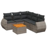 6-Piece Garden Sofa Set with Cushions Grey Poly Rattan Wicker Outdoor Patio Furniture