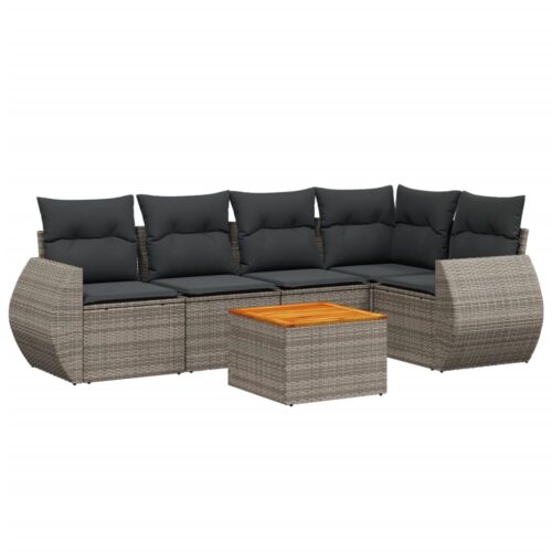 6-Piece Garden Sofa Set with Cushions Grey Poly Rattan Wicker Outdoor Patio Furniture - Image 14