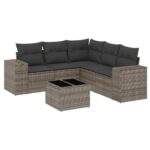 6-Piece Garden Sofa Set with Cushions Grey Poly Rattan Wicker Outdoor Patio Furniture