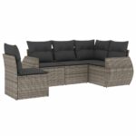 5-Piece Garden Sofa Set with Cushions Grey Poly Rattan Wicker Outdoor Patio Furniture