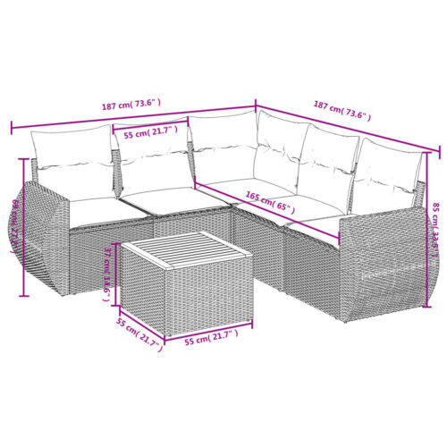 6-Piece Garden Sofa Set with Cushions Grey Poly Rattan Wicker Outdoor Patio Furniture - Image 8