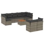 10-Piece Garden Sofa Set with Cushions Grey Poly Rattan Wicker Outdoor Patio Furniture