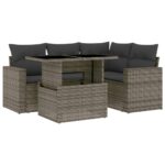 5-Piece Garden Sofa Set with Cushions Grey Poly Rattan Wicker Outdoor Patio Furniture