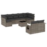 10-Piece Garden Sofa Set with Cushions Grey Poly Rattan Wicker Outdoor Patio Furniture