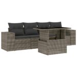 5-Piece Garden Sofa Set with Cushions Grey Poly Rattan Wicker Outdoor Patio Furniture