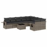 10-Piece Garden Sofa Set with Cushions Grey Poly Rattan Wicker Outdoor Patio Furniture