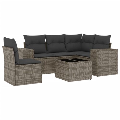 6-Piece Garden Sofa Set with Cushions Grey Poly Rattan Wicker Outdoor Patio Furniture - Image 14