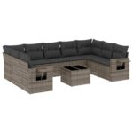 10-Piece Garden Sofa Set with Cushions Grey Poly Rattan Wicker Outdoor Patio Furniture