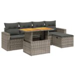 6-Piece Garden Sofa Set with Cushions Grey Poly Rattan Wicker Outdoor Patio Furniture