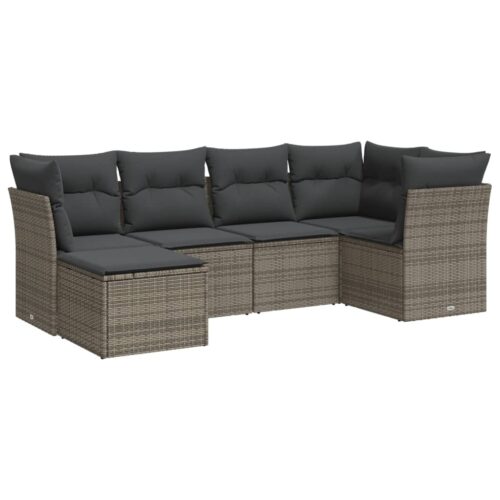 6-Piece Garden Sofa Set with Cushions Grey Poly Rattan Wicker Outdoor Patio Furniture - Image 5