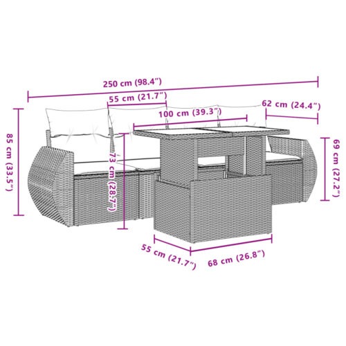 5-Piece Garden Sofa Set with Cushions Grey Poly Rattan Wicker Outdoor Patio Furniture - Image 10