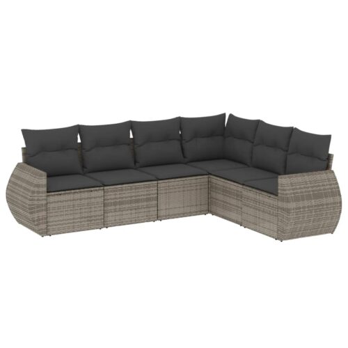 6-Piece Garden Sofa Set with Cushions Grey Poly Rattan Wicker Outdoor Patio Furniture - Image 13