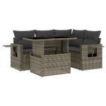 5-Piece Garden Sofa Set with Cushions Grey Poly Rattan Wicker Outdoor Patio Furniture