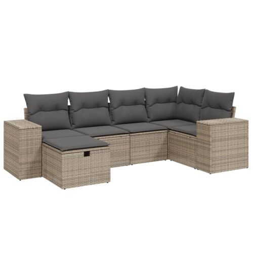 6-Piece Garden Sofa Set with Cushions Grey Poly Rattan Wicker Outdoor Patio Furniture