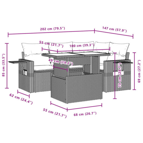 5-Piece Garden Sofa Set with Cushions Grey Poly Rattan Wicker Outdoor Patio Furniture - Image 11