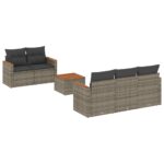 6-Piece Garden Sofa Set with Cushions Grey Poly Rattan Wicker Outdoor Patio Furniture