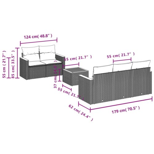 6-Piece Garden Sofa Set with Cushions Grey Poly Rattan Wicker Outdoor Patio Furniture - Image 3