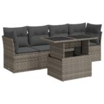 5-Piece Garden Sofa Set with Cushions Grey Poly Rattan Wicker Outdoor Patio Furniture