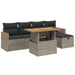 6-Piece Garden Sofa Set with Cushions Grey Poly Rattan Wicker Outdoor Patio Furniture