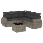 6-Piece Garden Sofa Set with Cushions Grey Poly Rattan Wicker Outdoor Patio Furniture