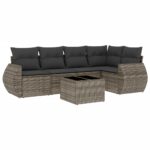 6-Piece Garden Sofa Set with Cushions Grey Poly Rattan Wicker Outdoor Patio Furniture