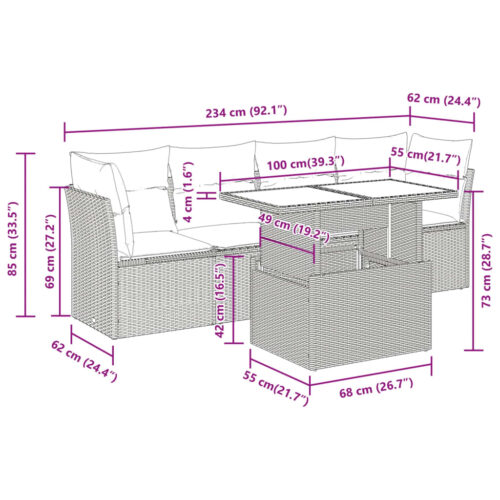 5-Piece Garden Sofa Set with Cushions Grey Poly Rattan Wicker Outdoor Patio Furniture - Image 11