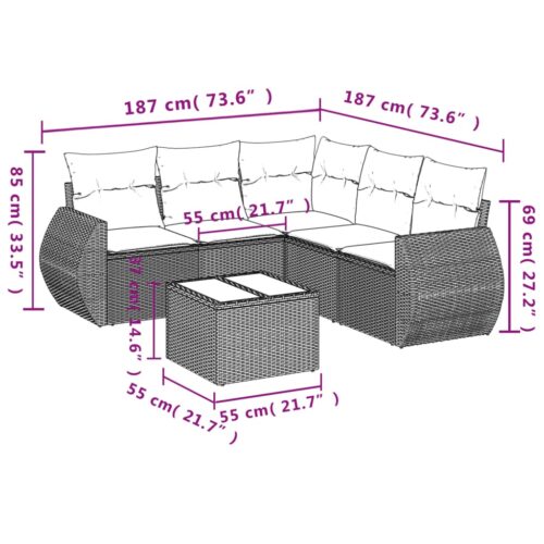 6-Piece Garden Sofa Set with Cushions Grey Poly Rattan Wicker Outdoor Patio Furniture - Image 8