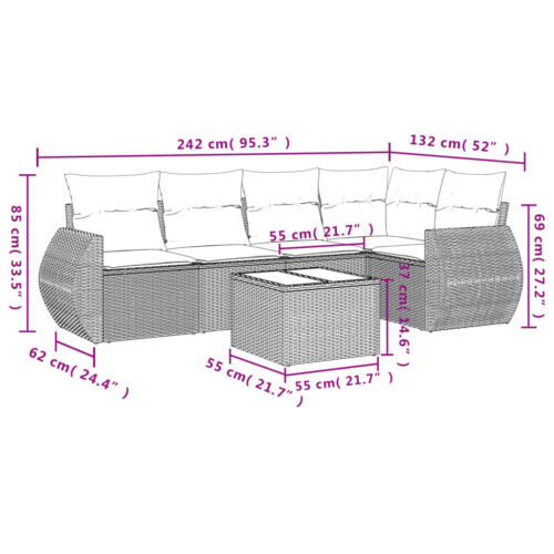 6-Piece Garden Sofa Set with Cushions Grey Poly Rattan Wicker Outdoor Patio Furniture - Image 8