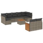 10-Piece Garden Sofa Set with Cushions Grey Poly Rattan Wicker Outdoor Patio Furniture