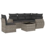6-Piece Garden Sofa Set with Cushions Grey Poly Rattan Wicker Outdoor Patio Furniture