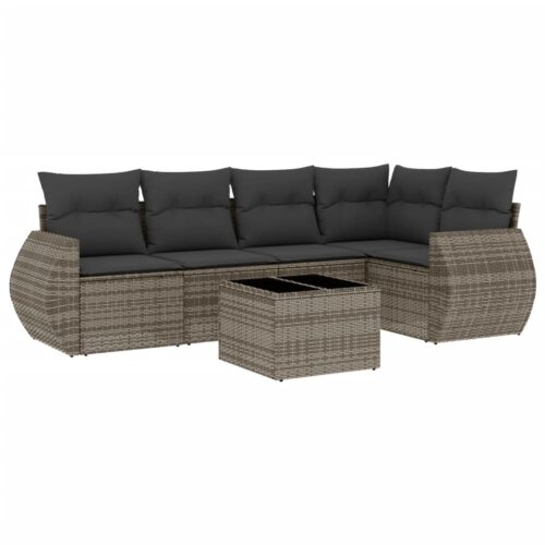 6-Piece Garden Sofa Set with Cushions Grey Poly Rattan Wicker Outdoor Patio Furniture - Image 14
