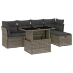 6-Piece Garden Sofa Set with Cushions Grey Poly Rattan Wicker Outdoor Patio Furniture