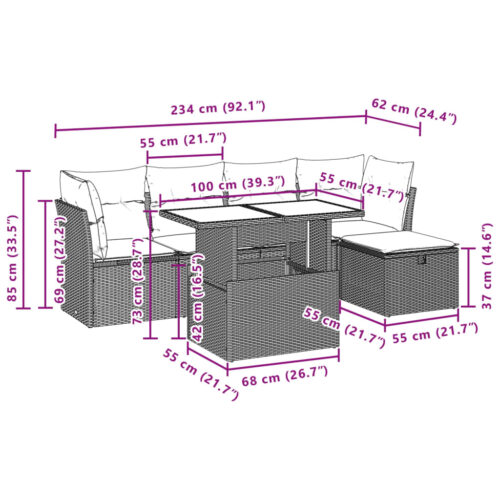 6-Piece Garden Sofa Set with Cushions Grey Poly Rattan Wicker Outdoor Patio Furniture - Image 12