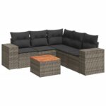 6-Piece Garden Sofa Set with Cushions Grey Poly Rattan Wicker Outdoor Patio Furniture