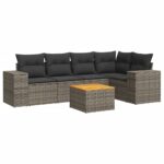 6-Piece Garden Sofa Set with Cushions Grey Poly Rattan Wicker Outdoor Patio Furniture