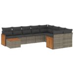10-Piece Garden Sofa Set with Cushions Grey Poly Rattan Wicker Outdoor Patio Furniture