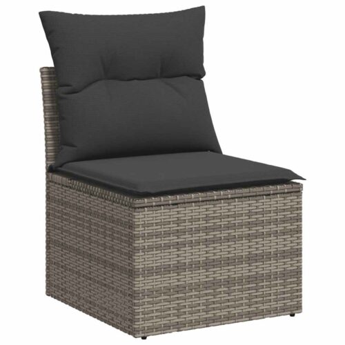 5-Piece Garden Sofa Set with Cushions Grey Poly Rattan Wicker Outdoor Patio Furniture - Image 3
