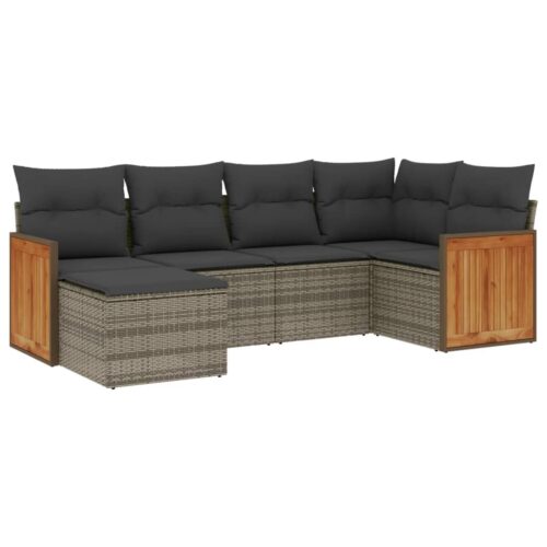 6-Piece Garden Sofa Set with Cushions Grey Poly Rattan Wicker Outdoor Patio Furniture