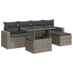 6-Piece Garden Sofa Set with Cushions Grey Poly Rattan Wicker Outdoor Patio Furniture