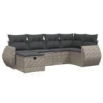 6-Piece Garden Sofa Set with Cushions Grey Poly Rattan Wicker Outdoor Patio Furniture