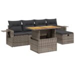 6-Piece Garden Sofa Set with Cushions Grey Poly Rattan Wicker Outdoor Patio Furniture