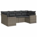 6-Piece Garden Sofa Set with Cushions Grey Poly Rattan Wicker Outdoor Patio Furniture