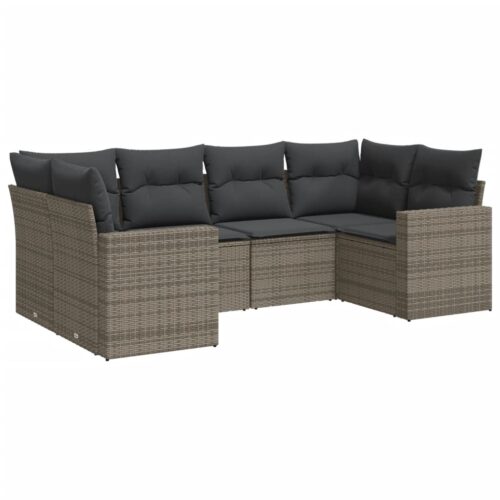 6-Piece Garden Sofa Set with Cushions Grey Poly Rattan Wicker Outdoor Patio Furniture