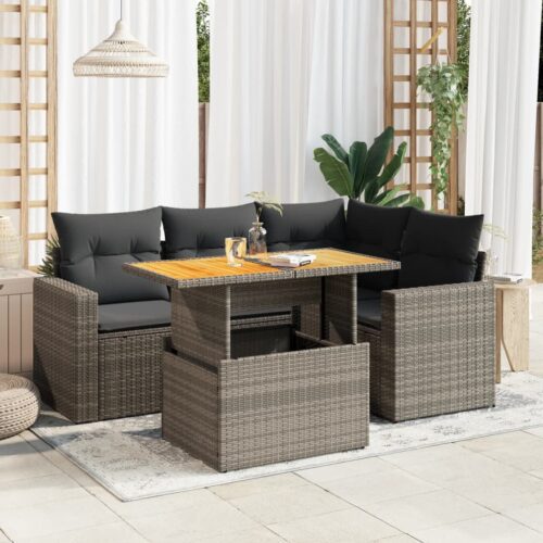 5-Piece Garden Sofa Set with Cushions Grey Poly Rattan Wicker Outdoor Patio Furniture - Image 2