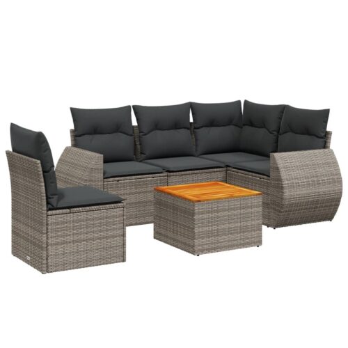 6-Piece Garden Sofa Set with Cushions Grey Poly Rattan Wicker Outdoor Patio Furniture