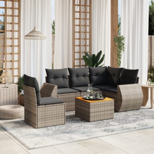 6-Piece Garden Sofa Set with Cushions Grey Poly Rattan Wicker Outdoor Patio Furniture - Image 2