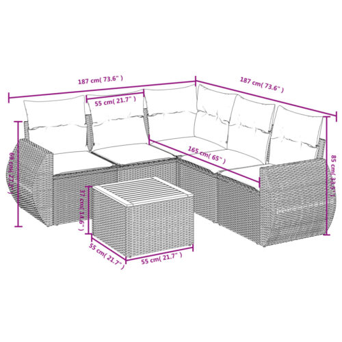 6-Piece Garden Sofa Set with Cushions Grey Poly Rattan Wicker Outdoor Patio Furniture - Image 3