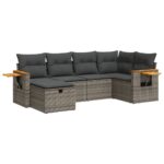 6-Piece Garden Sofa Set with Cushions Grey Poly Rattan Wicker Outdoor Patio Furniture