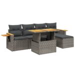 6-Piece Garden Sofa Set with Cushions Grey Poly Rattan Wicker Outdoor Patio Furniture